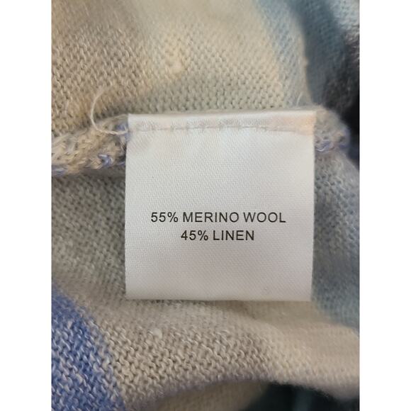 Peter Millar blue cream stripe merino linen blend 1/4 zip pullover sweater - MED - Picture 4 of 4